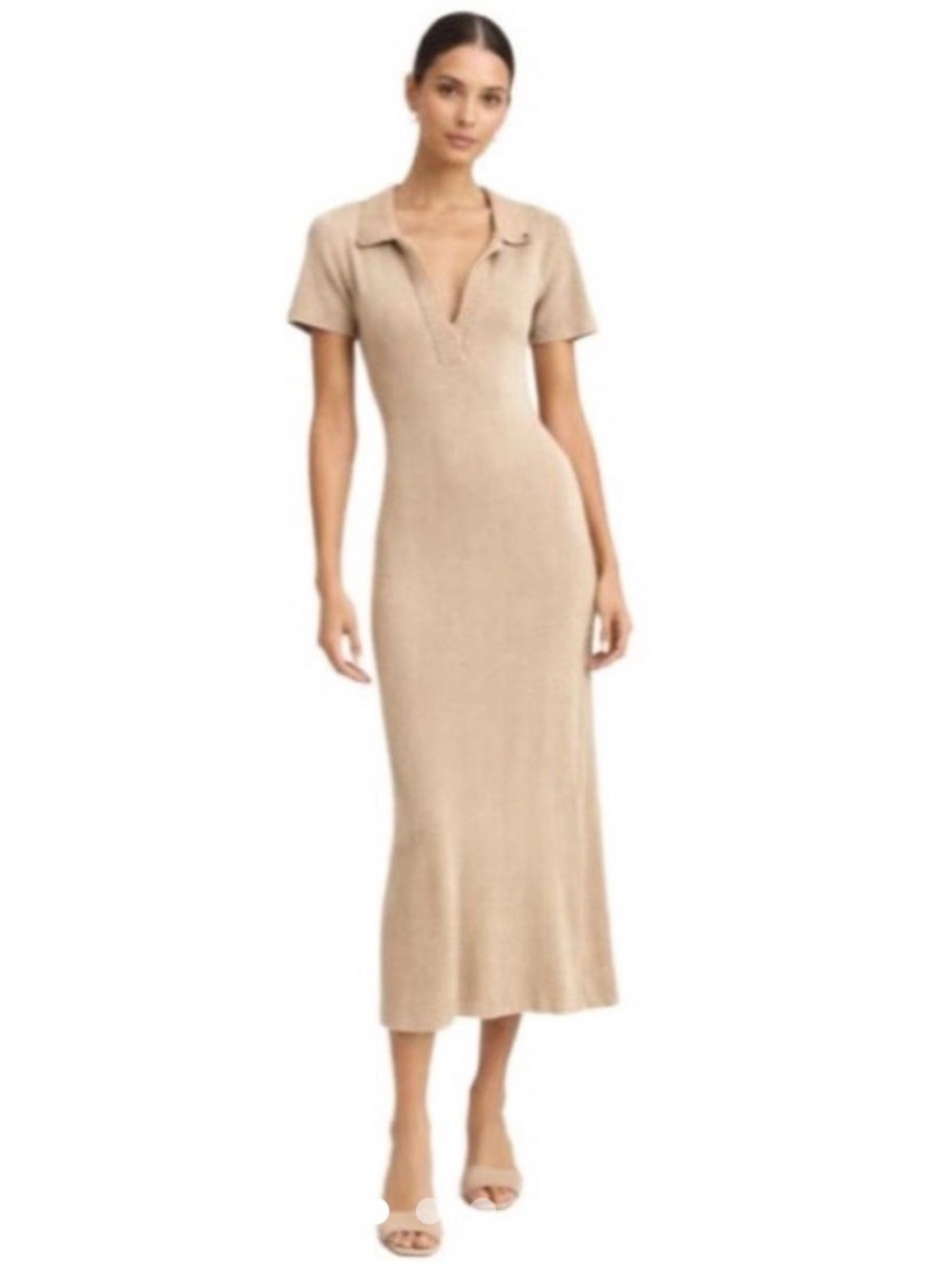 Caroline Constas Beige Knit Polo Midi Dress
